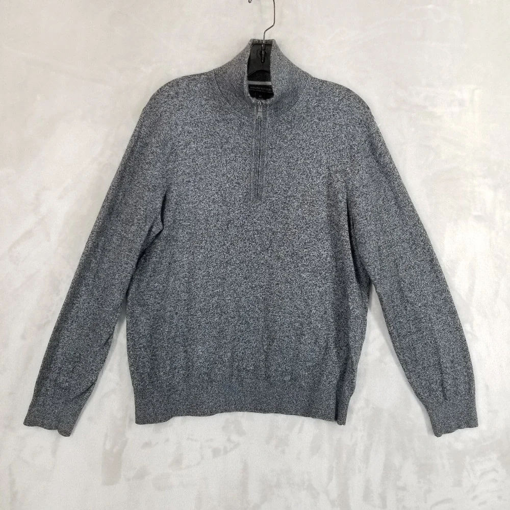 Banana Republic Sweater Men M Gray Cashmere‎ Cotton 1/4 Zip Long Sleeve Outdoor